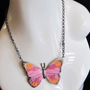 Bright Butterfly multi colored enamel Necklace